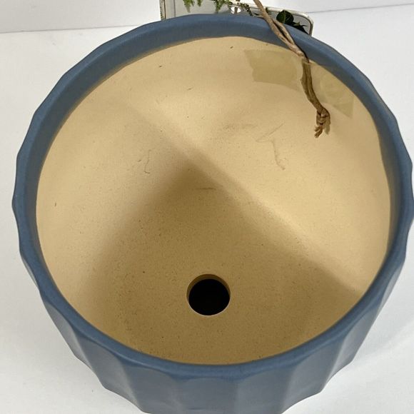 Bombay Ribbed Ceramic Planter 5.5” Drainage Hole Saucer Matte Blue Flower Pot - Picture 12 of 14